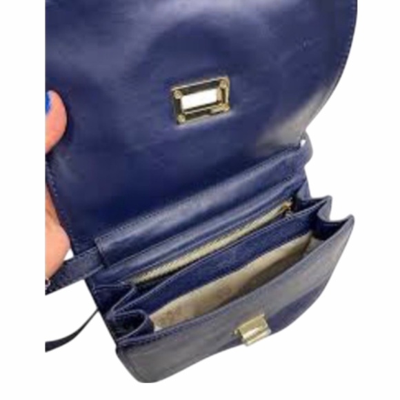 Tory Burch Crossbody Clutch Bag Navy Blue Gloria Suede turnlock embossed gold - Picture 4 of 16